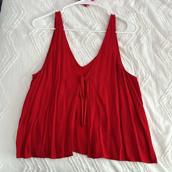 Red Tank Top with Tie Open Back - Picture 2 of 2
